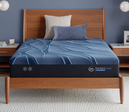 Serta iSeries NXG 2500 Hybrid Medium Mattress on a wood bed in a bedroom setting