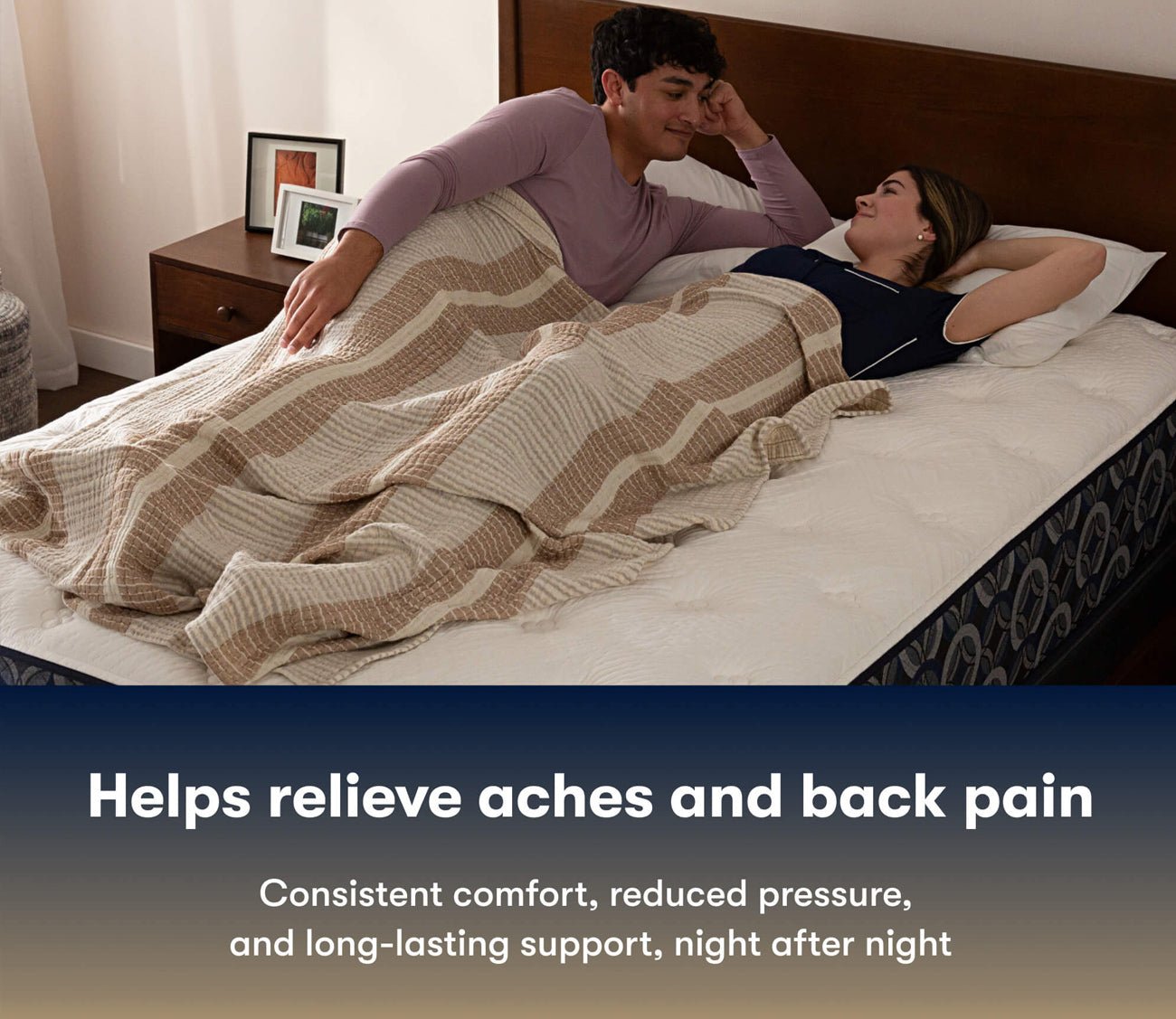 Couple relaxing on a mattress, illustrating pressure relief and long-lasting support.