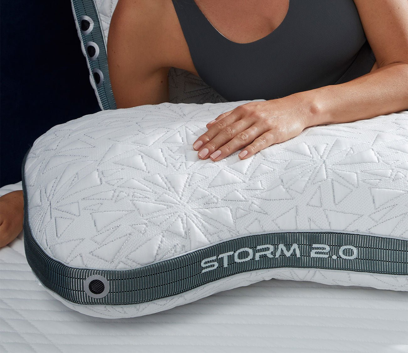Bedgear Storm Cuddle Curve Pillow, loft 2.0, in roomscene with model