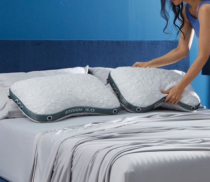 Bedgear Storm Cuddle Curve Pillow, loft 3.0, in roomscene, model making the bed