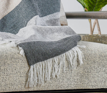 Talara Crafted Throw Blanket by Villa by Classic Home, in natural, closeup on fringe