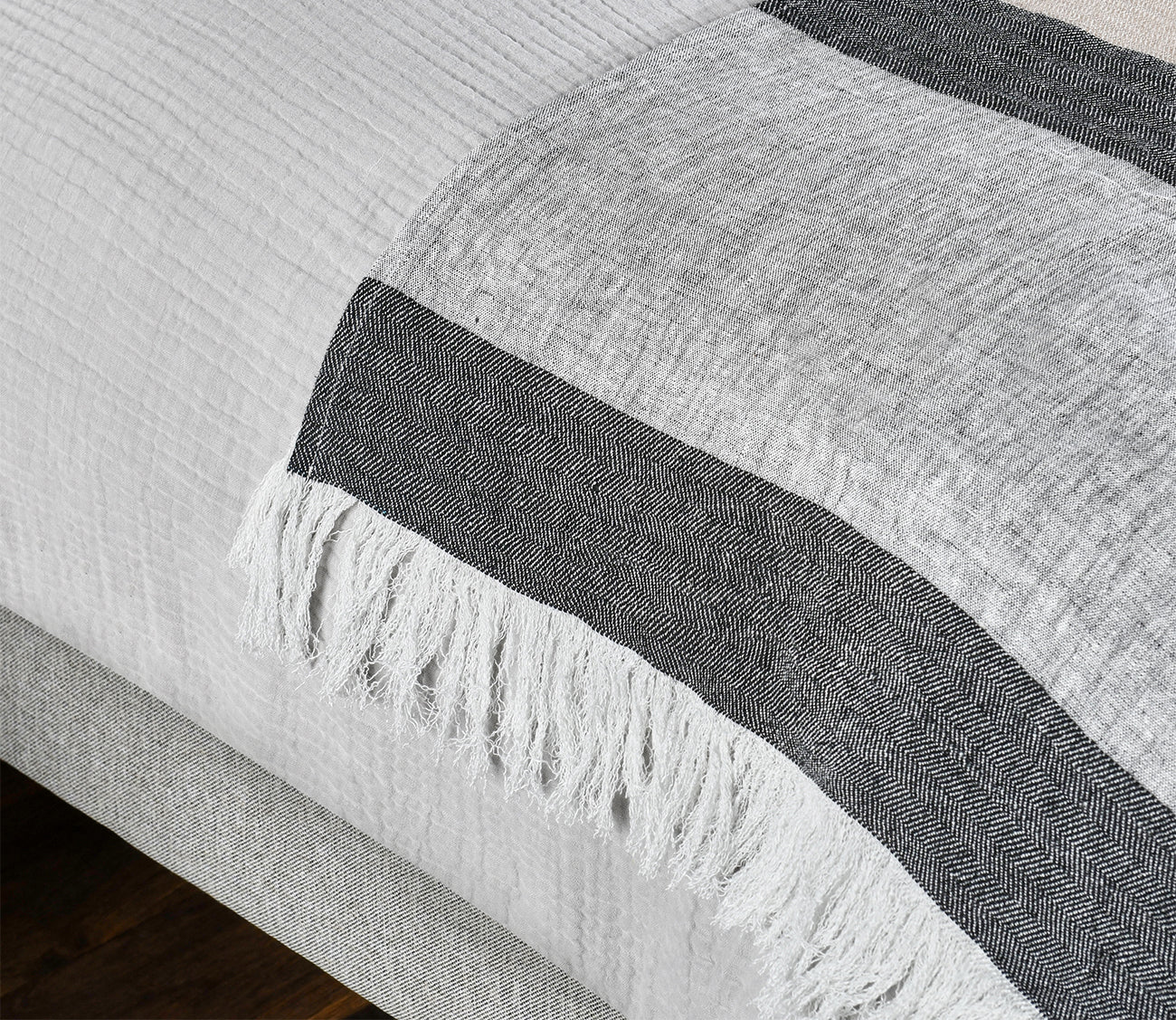 Talara Crafted Throw Blanket by Villa by Classic Home, in natural, closeup of fringe