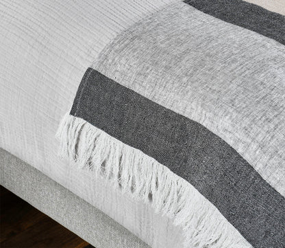 Talara Crafted Throw Blanket by Villa by Classic Home, in natural, closeup of fringe