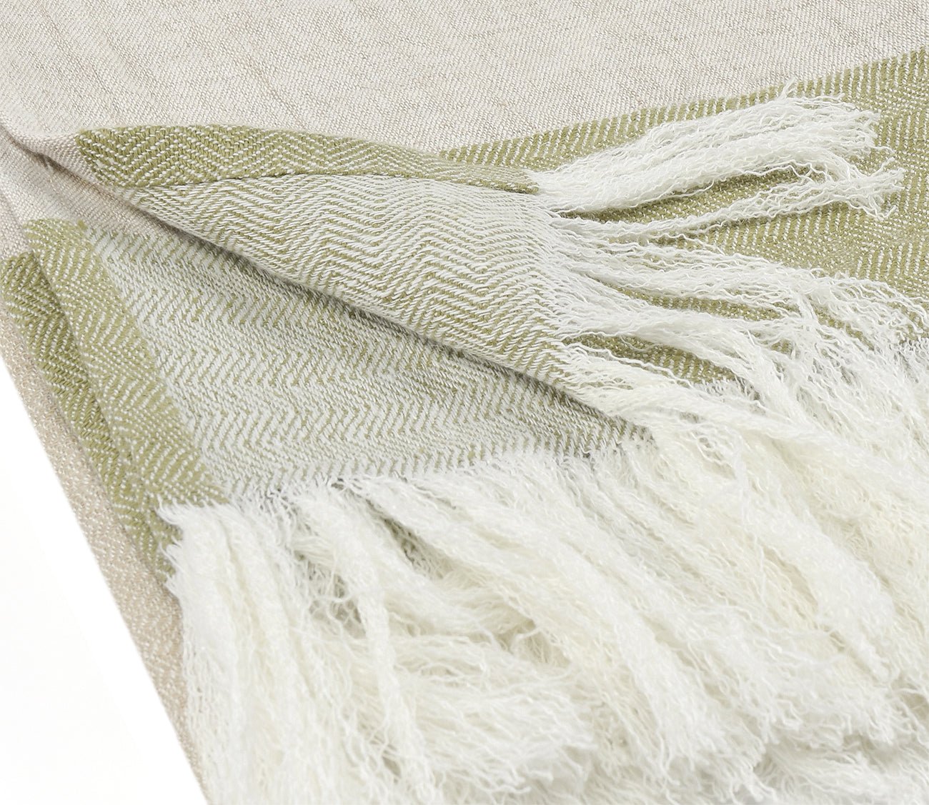 Talara Crafted Throw Blanket by Villa by Classic Home, in green, fringe detail, silo