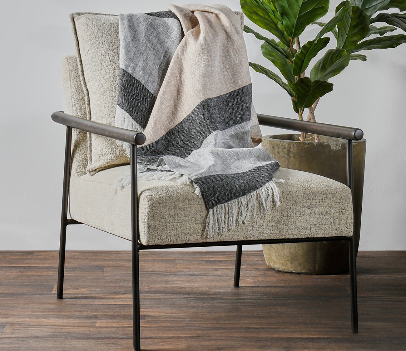 Talara Crafted Throw Blanket by Villa by Classic Home, in natural on chair