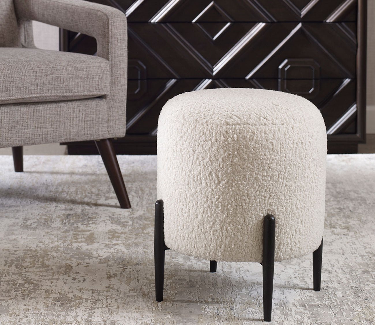 Uttermost Arles White Faux Shearling Ottoman by Uttermost