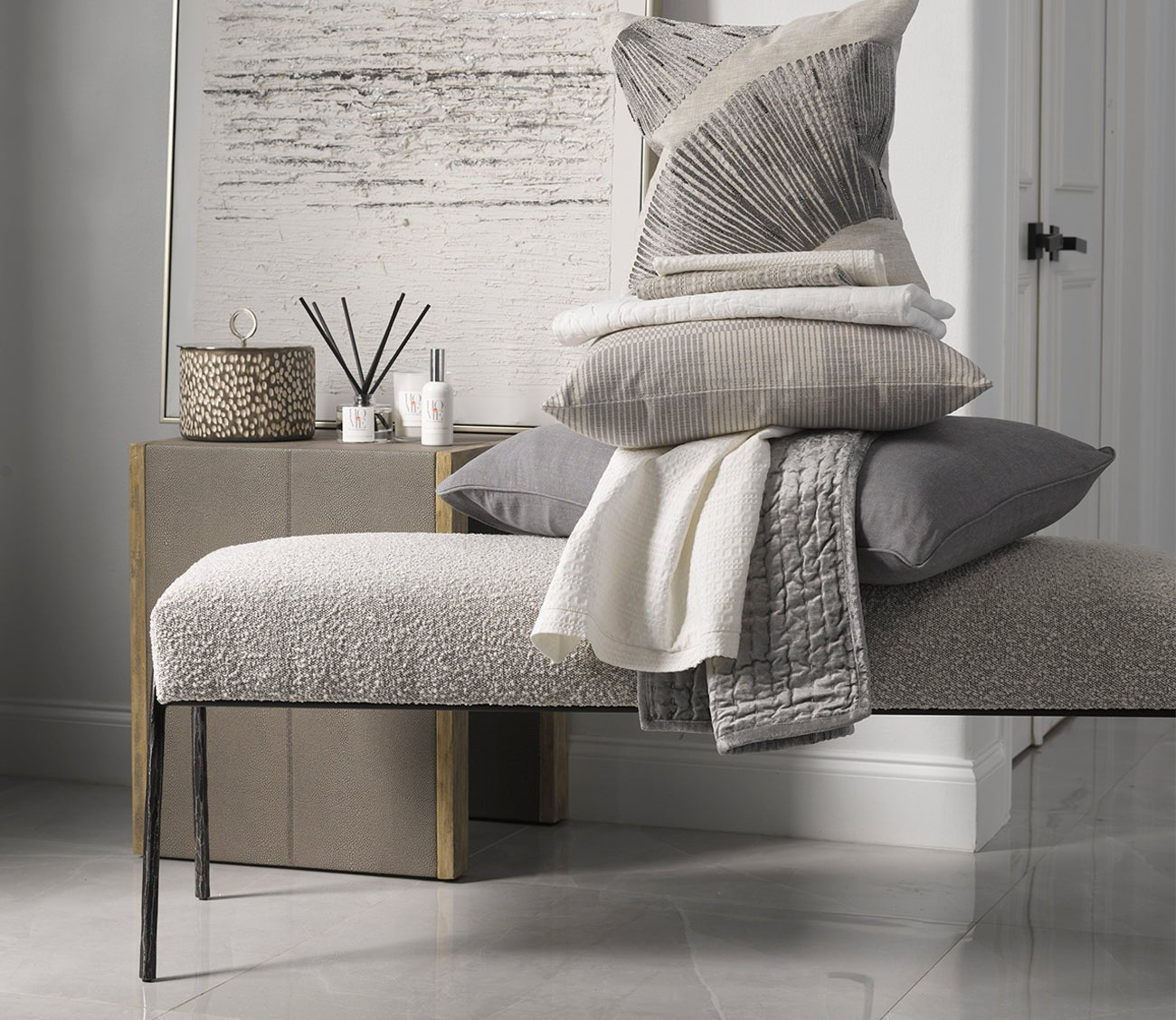 Uttermost Jacobsen Boucle Fabric Bench by Uttermost