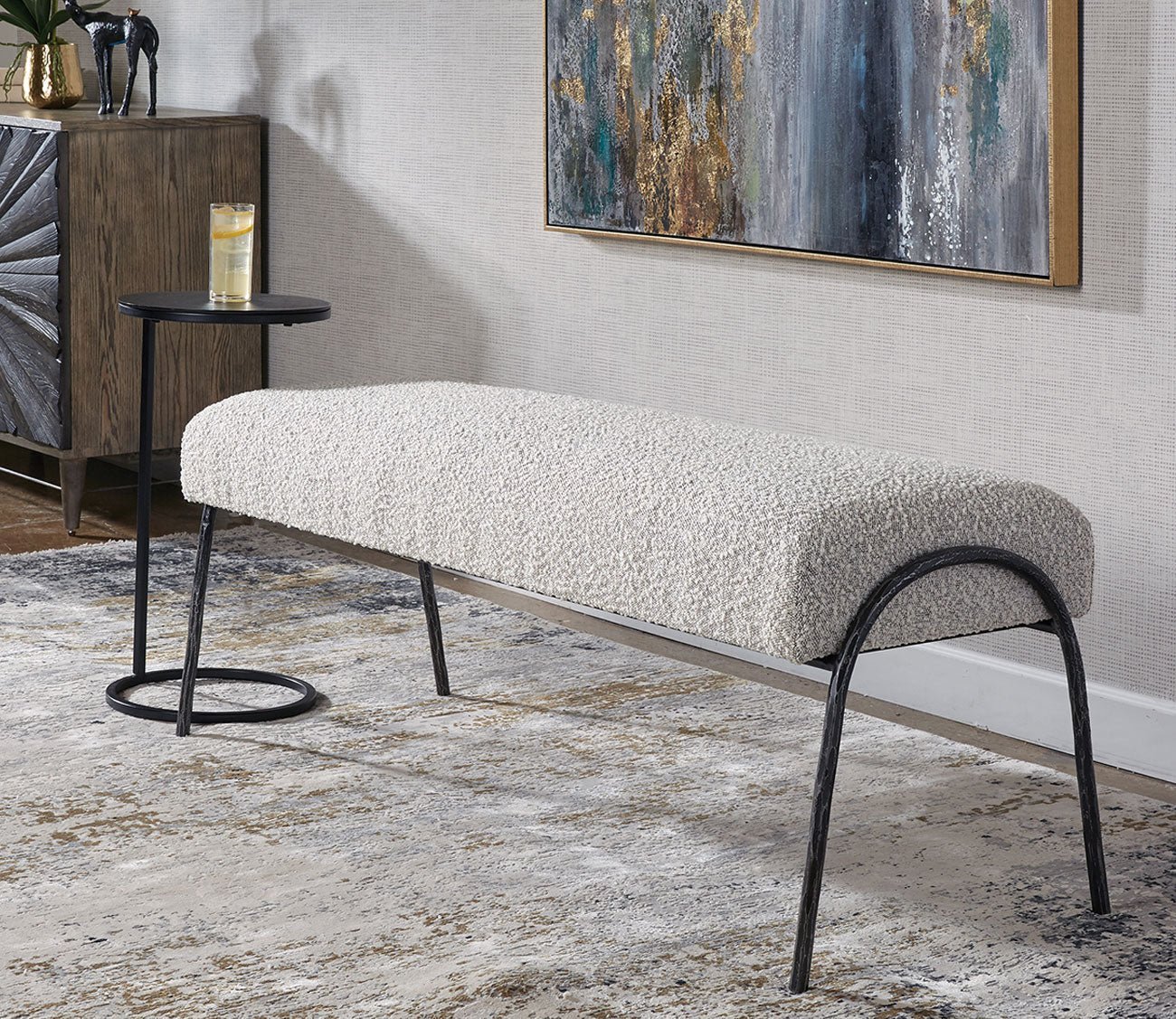Uttermost Jacobsen Boucle Fabric Bench by Uttermost