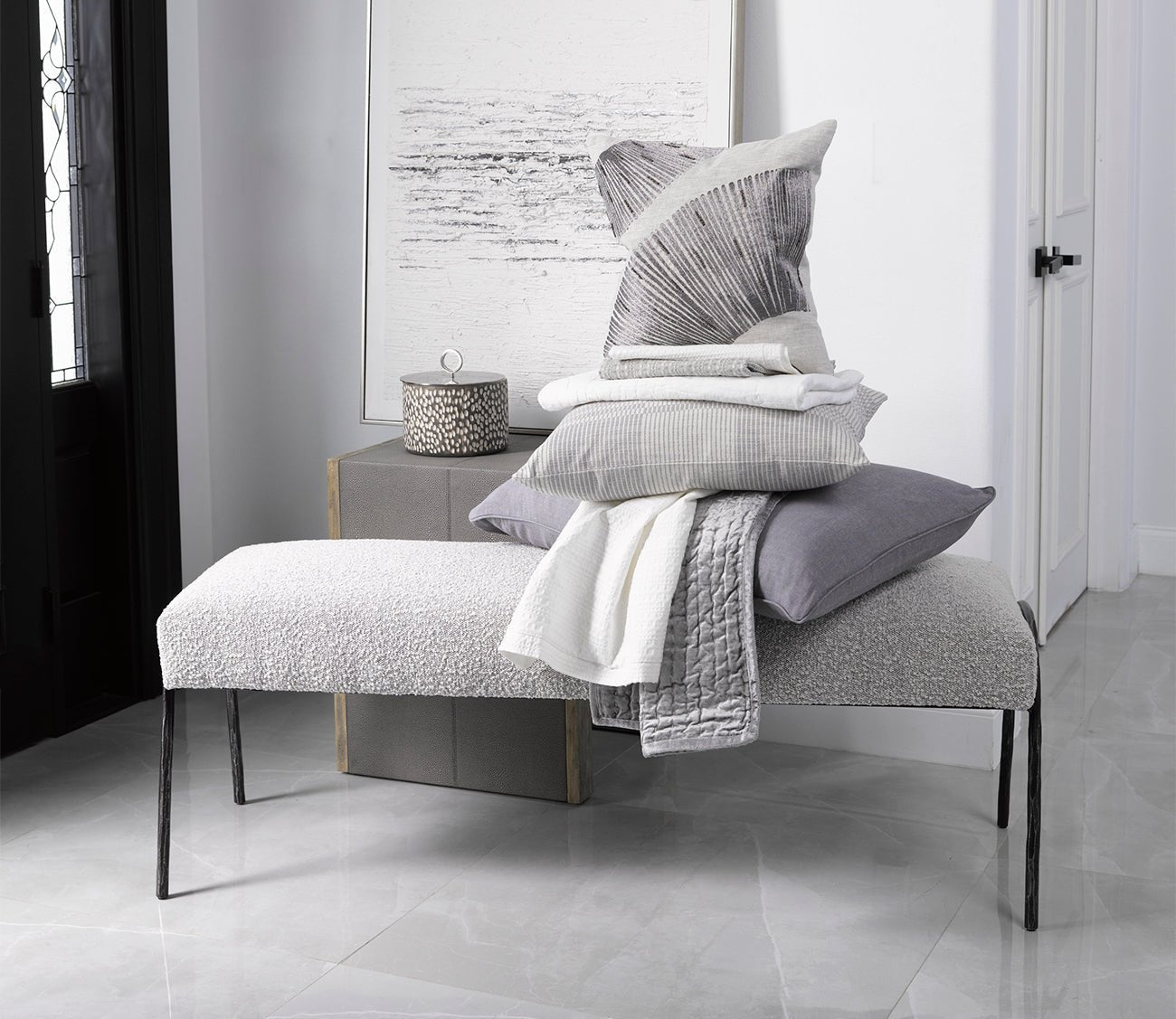 Uttermost Jacobsen Boucle Fabric Bench by Uttermost