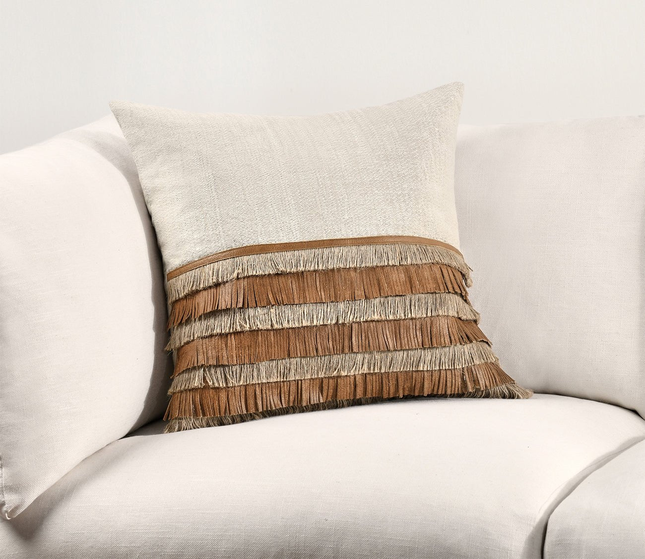 Casa Leather Chestnut Natural Throw Pillow
