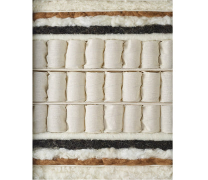 Cutaway view of a Vispring Diamond Majesty mattress showing layered comfort materials and individually wrapped pocketed coils.