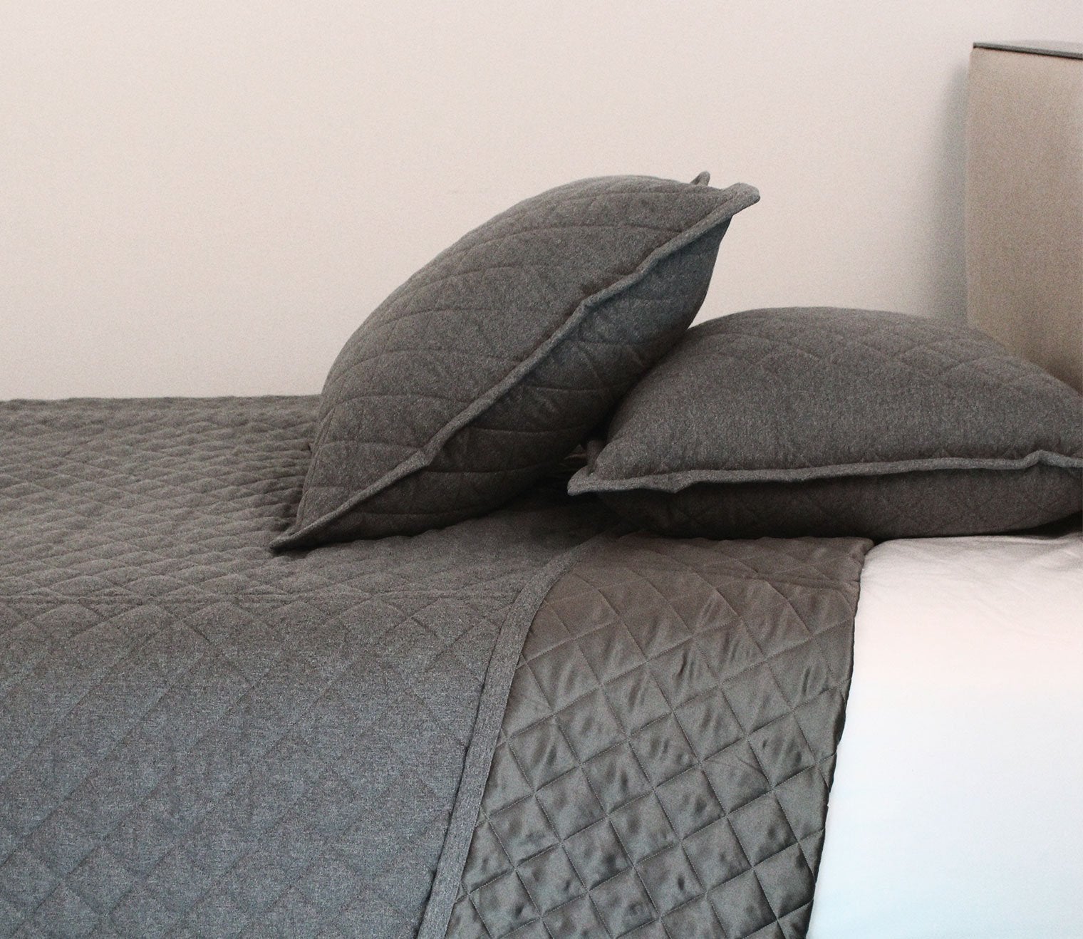 Diamond Quilted Gray Flannel Coverlet and Euro Sham Set