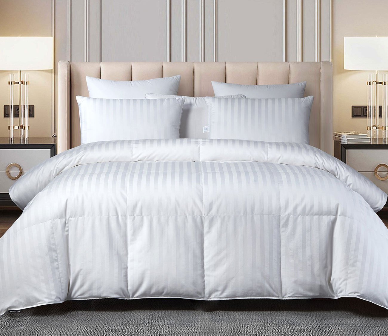 500TC Damask Stripe Cotton All Season Hungarian Goose Down Comforter