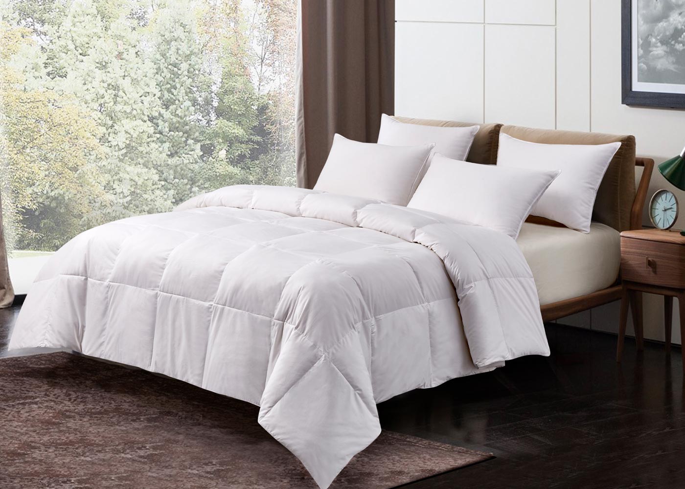 All Season Cotton White Goose Feather and Down Fiber Comforter