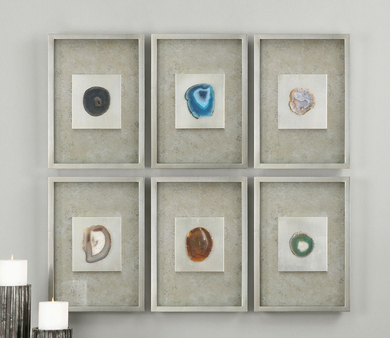 Agate Stone Silver Shadow Box Set