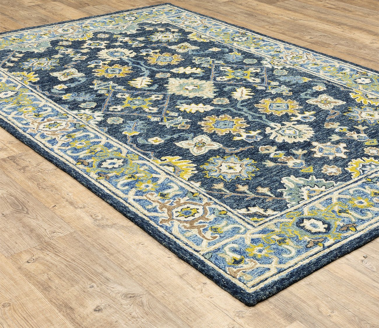 Alfresco Traditional Navy Blue Floral Medallion Rug