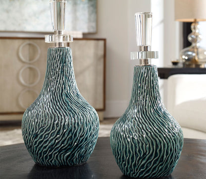 Almera Dark Teal Bottles Set of 2 by Uttermost
