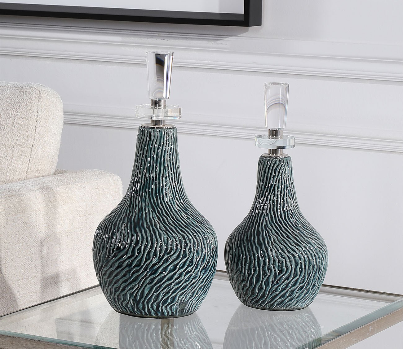 Almera Dark Teal Bottles Set of 2