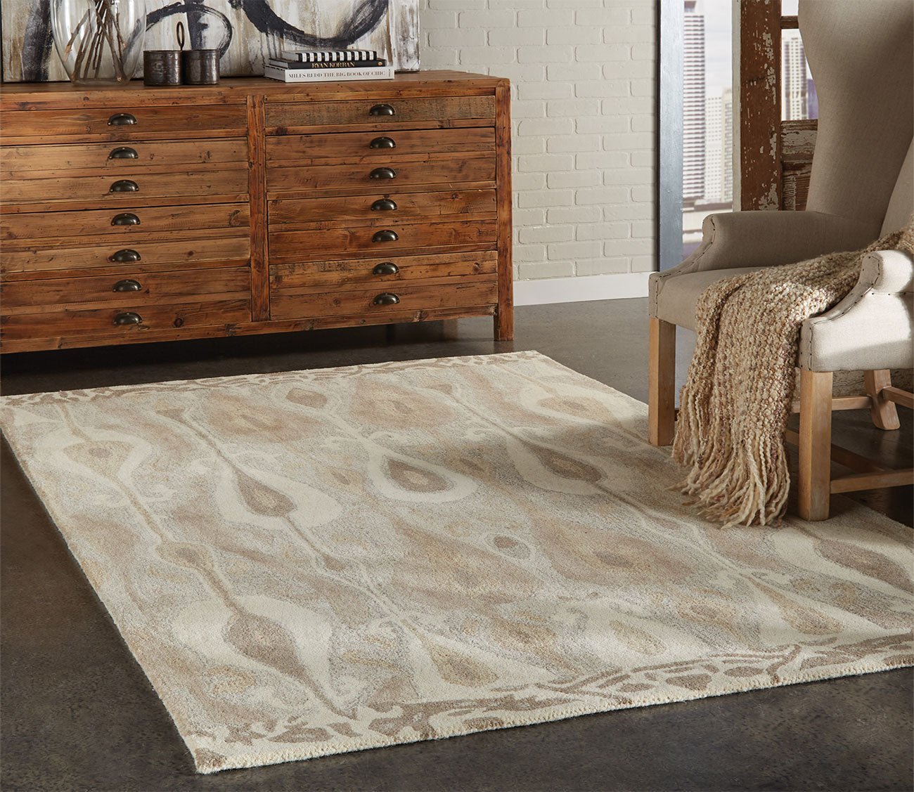 Anastasia Contemporary Grey Ikat Pattern Rug by Oriental Weavers
