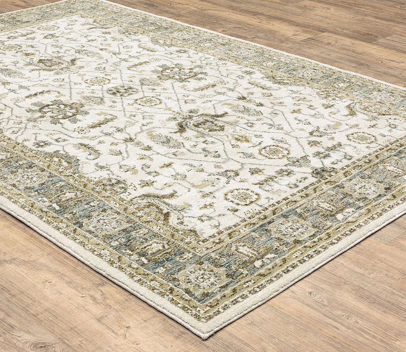 Andorra Traditional Oriental Ivory Geometric Floral Rug