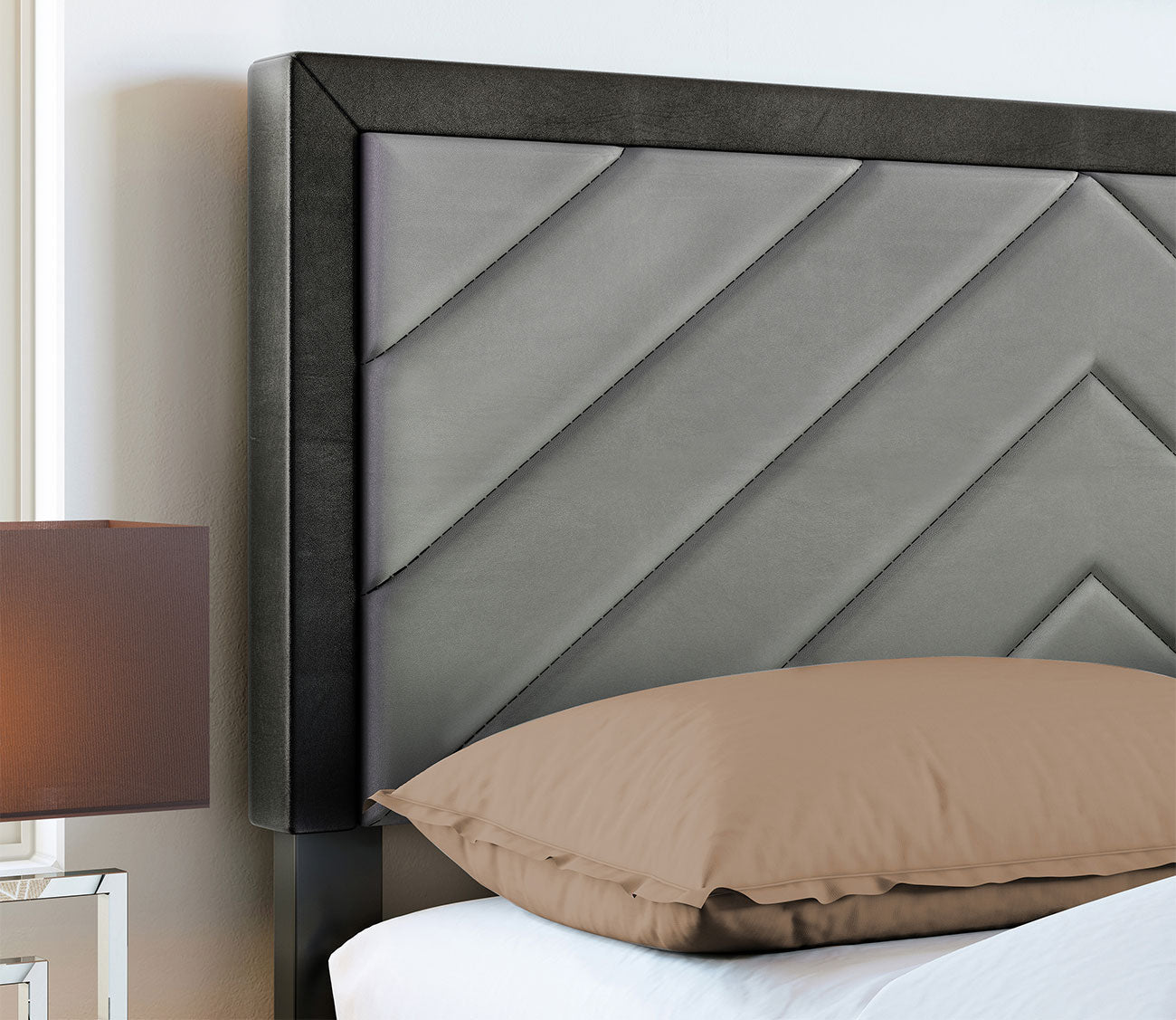Angelica Chevron Tufted Faux Leather Platform Bed by Arkotec