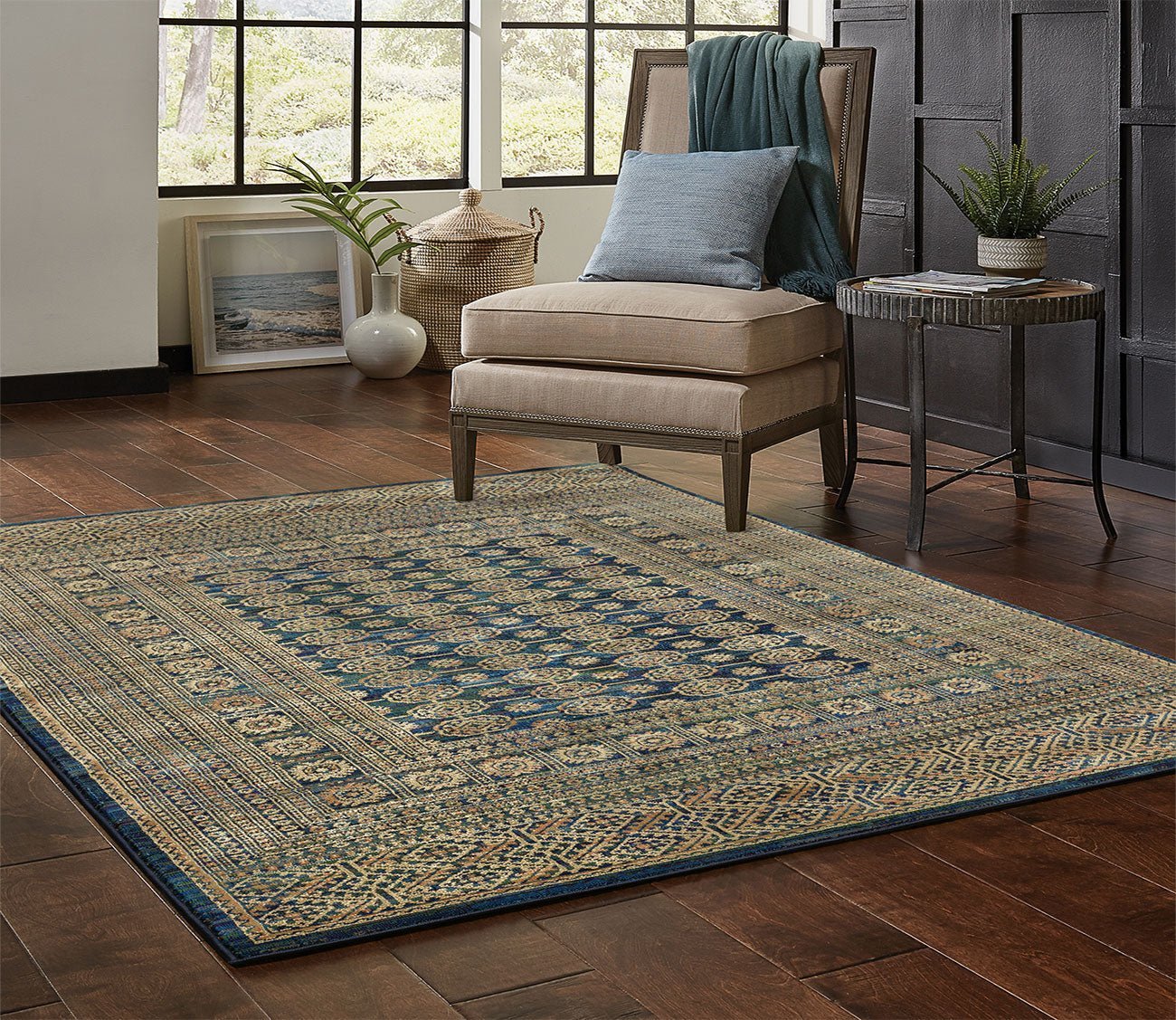 Ankara Persian Geometric Medallion Bordered Rug