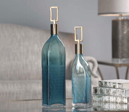Annabella Teal Glass Bottles Set of 2 by Uttermost