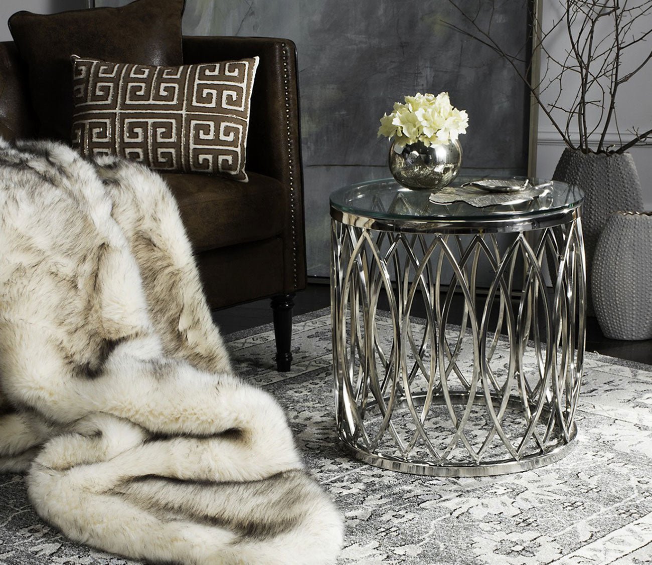 April Glass Top Chrome Frame End Table