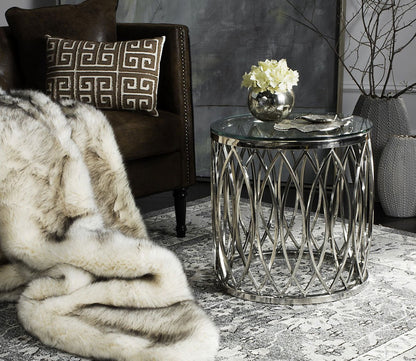 April Glass Top Chrome Frame End Table by Safavieh