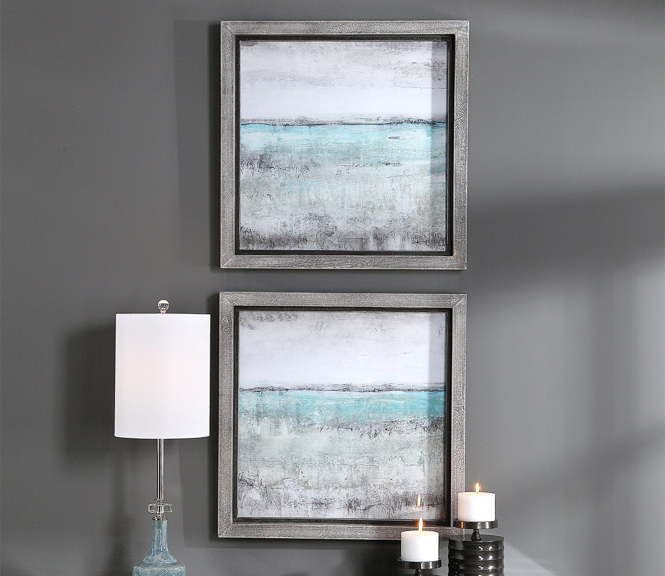 Aqua Horizon Framed Prints Set of 2