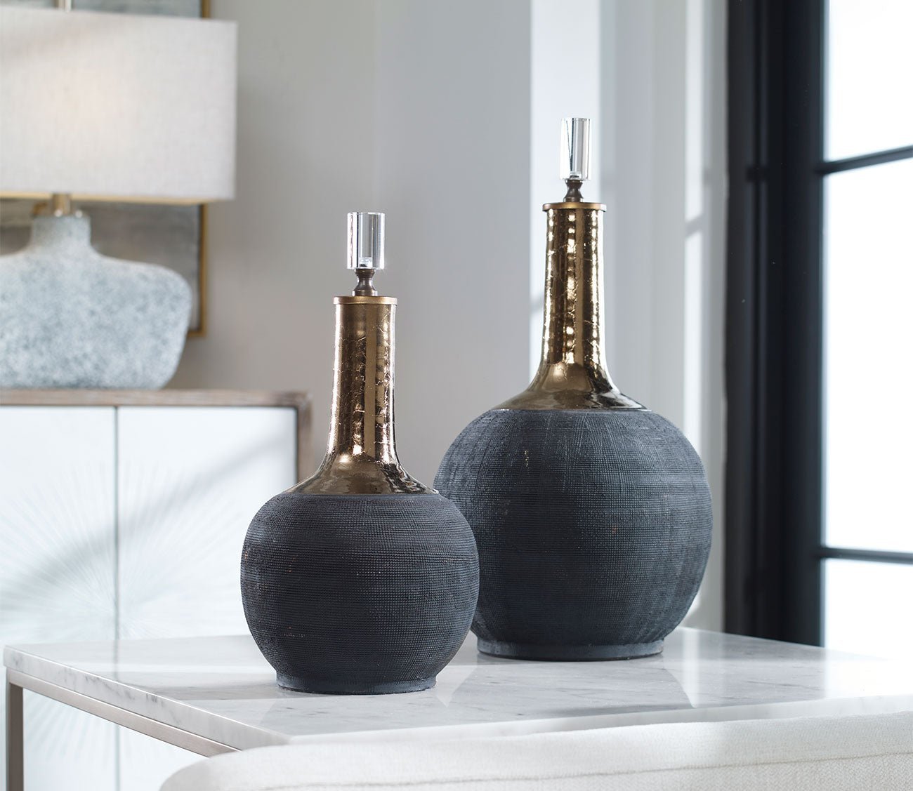 Arnav Matte Black Bottles Set of 2 by Uttermost