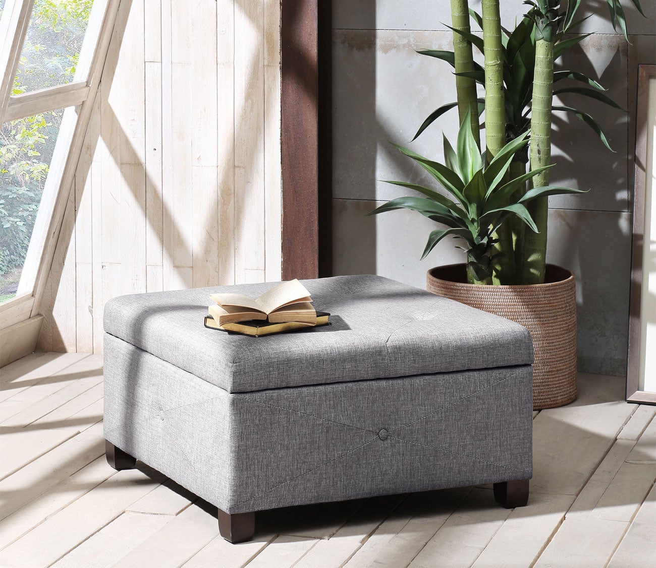 Aspen Button Tufted Square Storage Ottoman