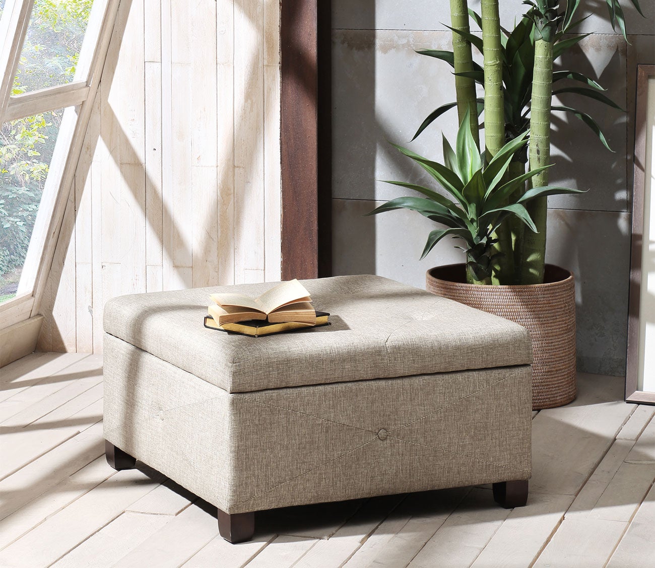 Aspen Button Tufted Square Storage Ottoman by Madison Park