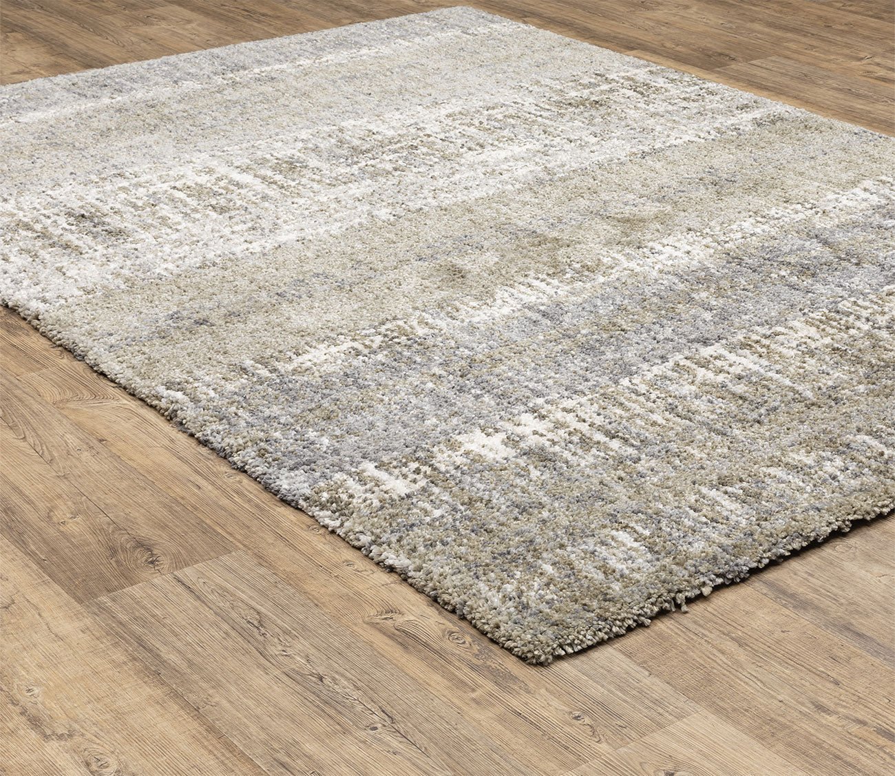 Aspen Distressed Grey Abstract Stripe Shag Rug