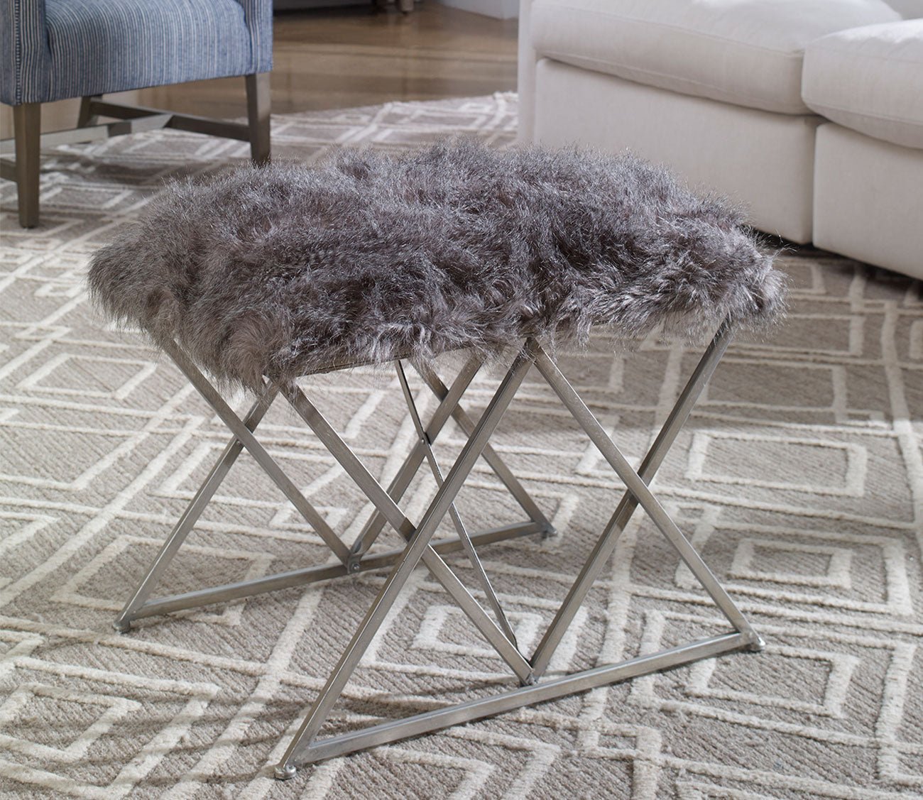 Astairess Faux Fur Small Bench