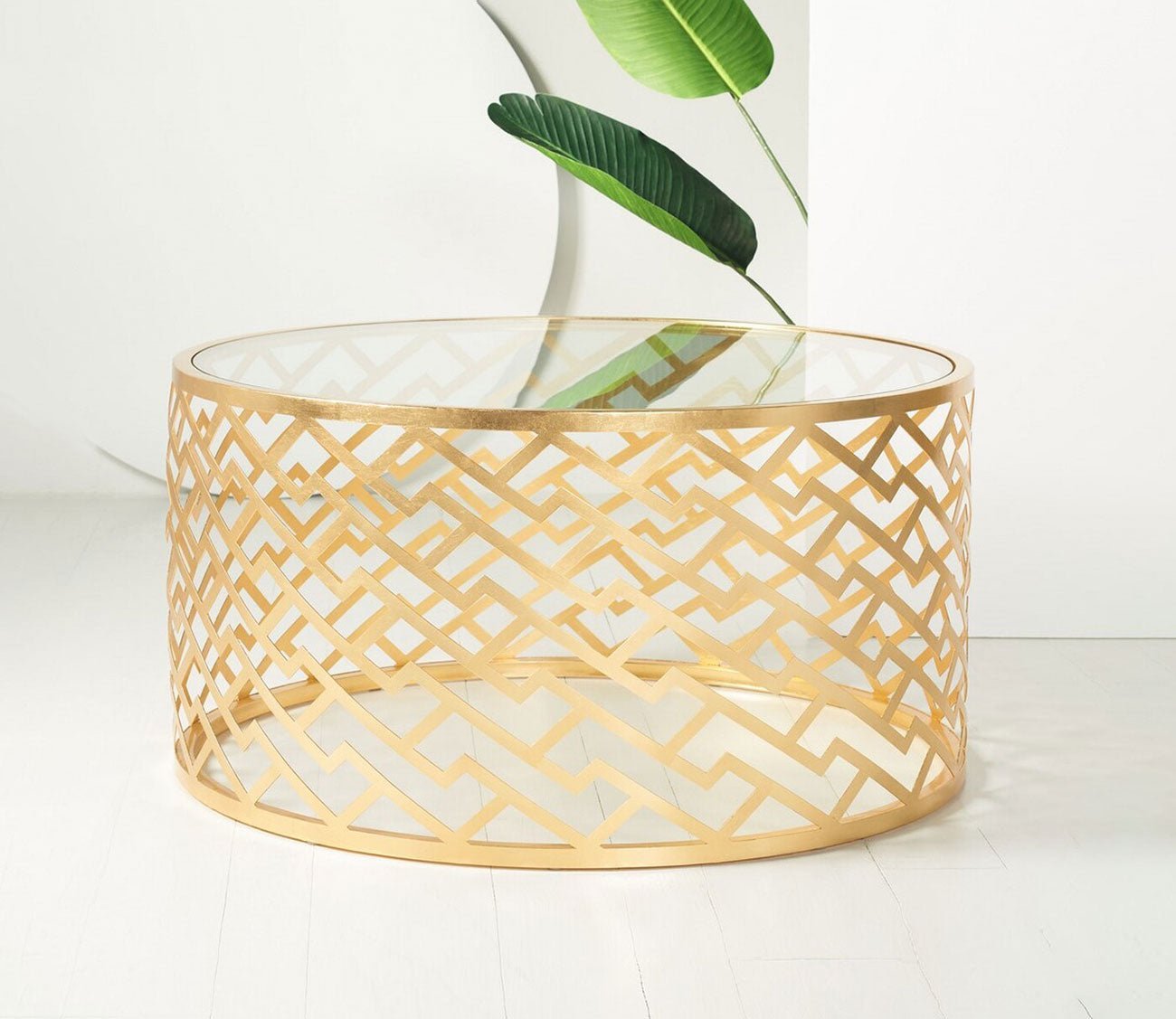 Aziz Round Gold Leaf Metal Coffee Table