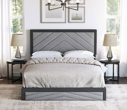 Batavia Chevron Tufted Linen Fabric Platform Bed by Arkotec
