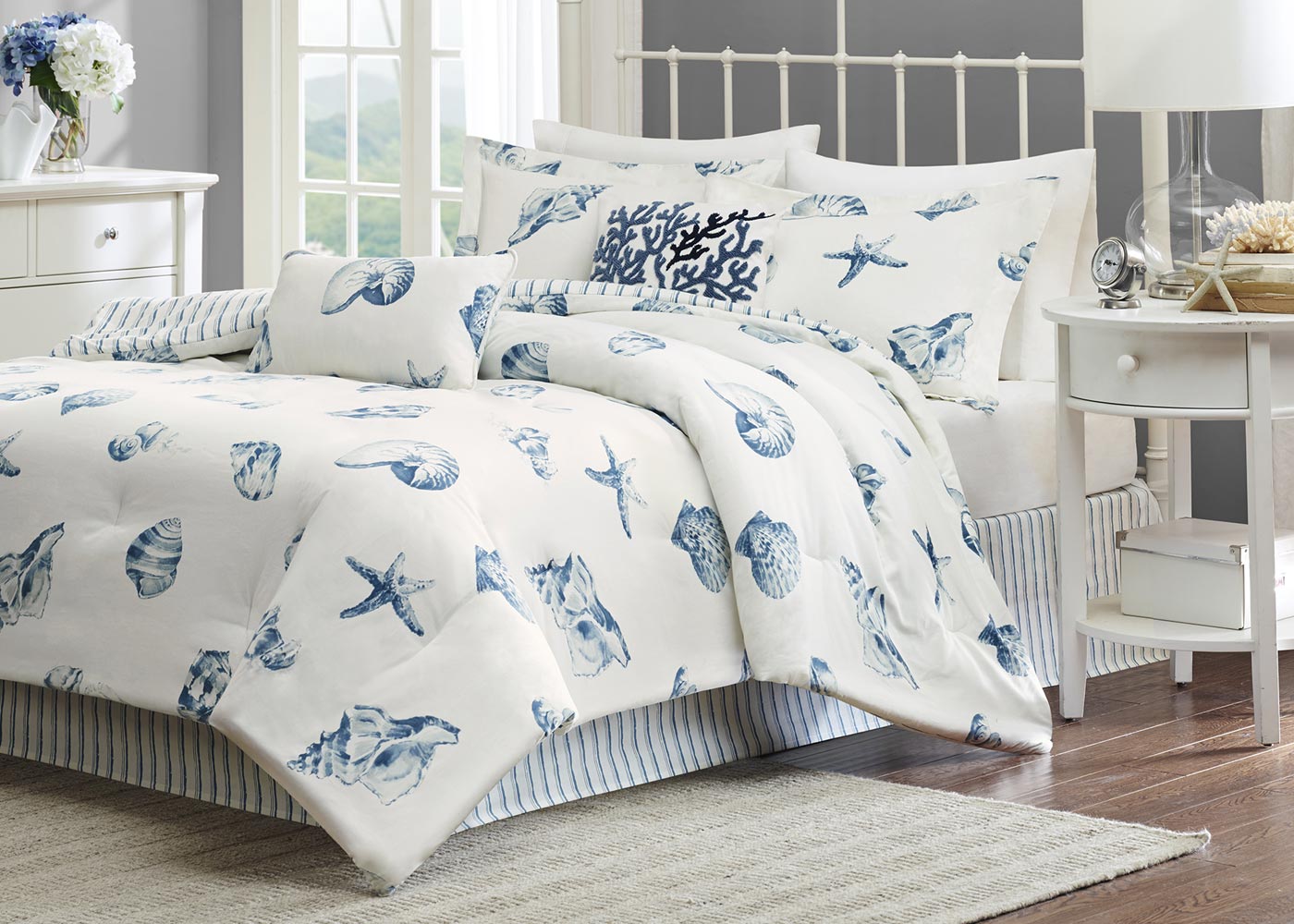 Beach House Seashell Print Cotton Comforter Set