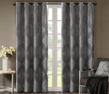 Bentley Ogee Knitted Jacquard Total Blackout Grommet Top Curtain Panel by SunSmart