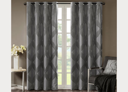 Bentley Ogee Knitted Jacquard Total Blackout Grommet Top Curtain Panel by SunSmart