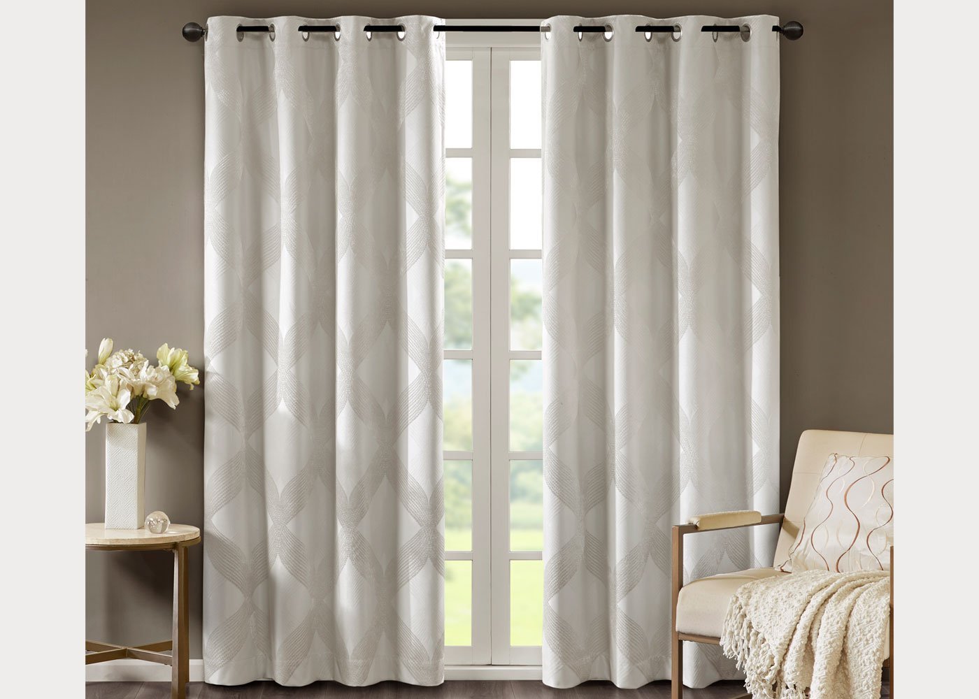 Bentley Ogee Knitted Jacquard Total Blackout Grommet Top Curtain Panel by SunSmart
