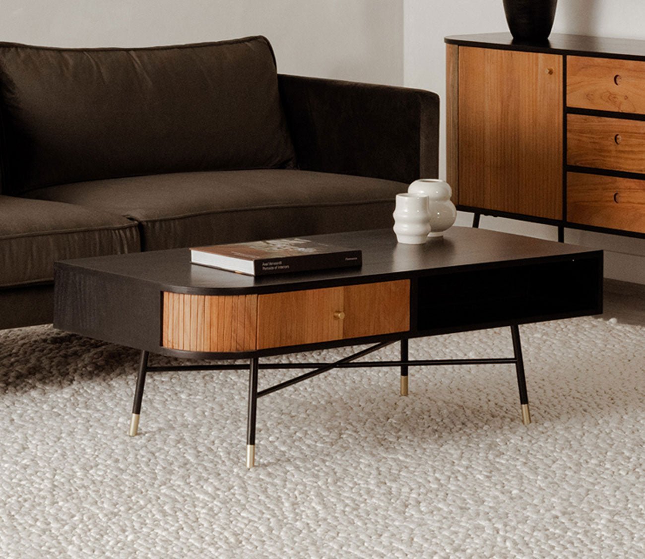 Bezier Solid Wood Storage Coffee Table