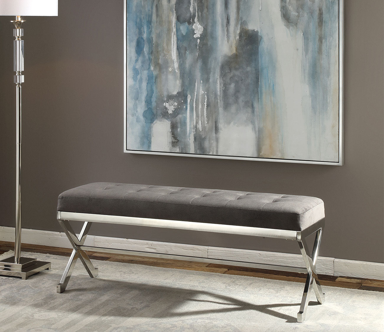 Bijou Gray Fabric Bench