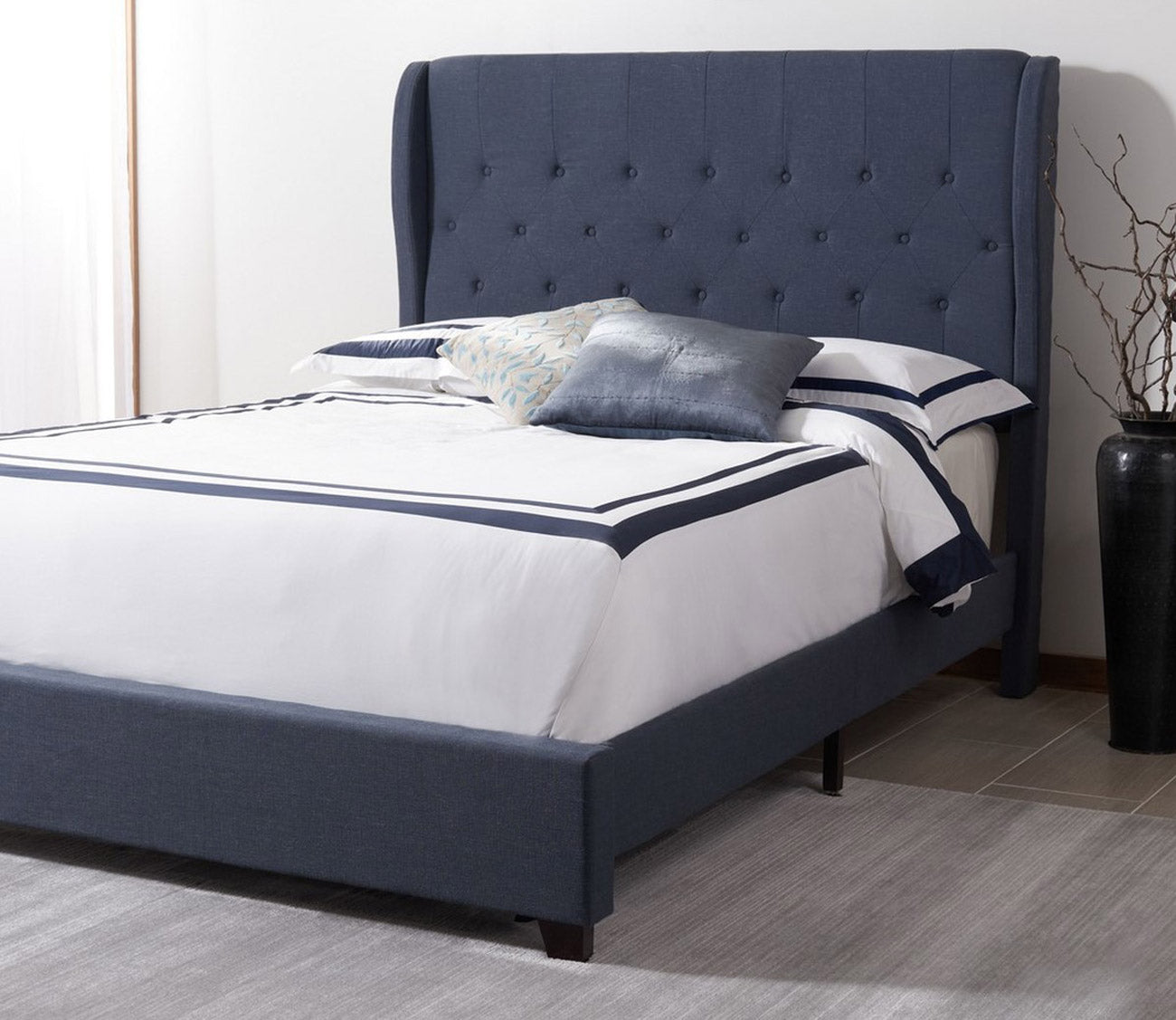 Blanchett Linen Fabric Upholstered Wingback Bed