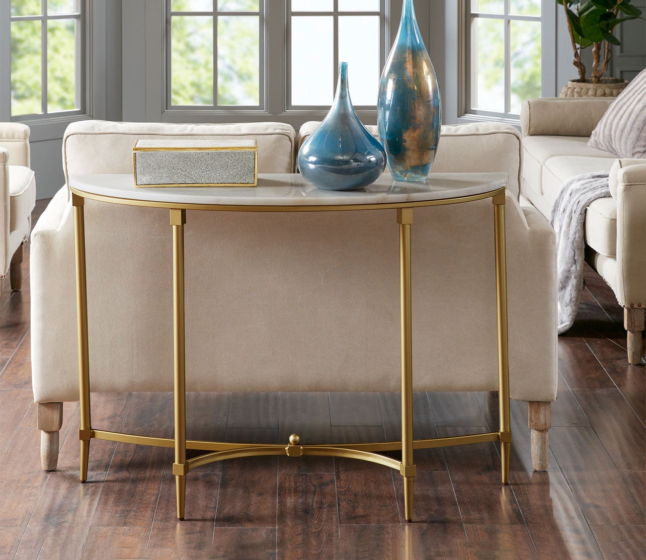 Bordeaux White Marble Half Moon Console Table
