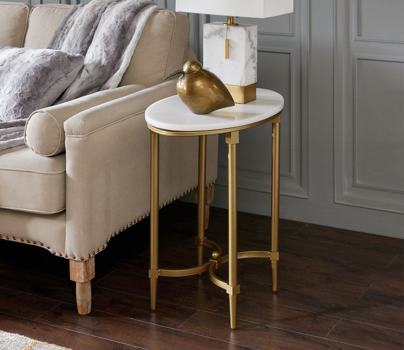 Bordeaux White Marble Oval End Table