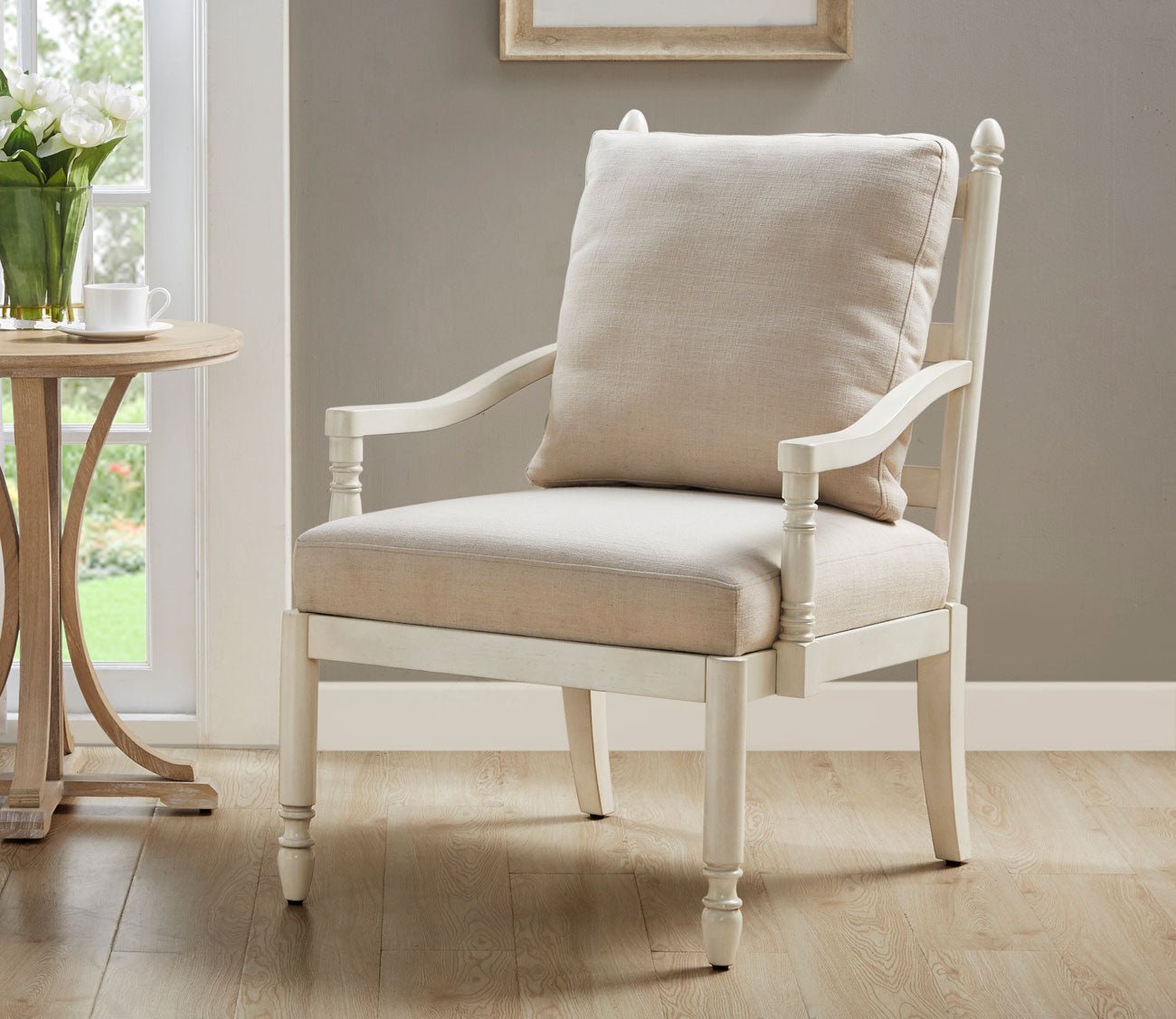 Braxton Cream Upholstered Wood Accent Chair by Martha Stewart