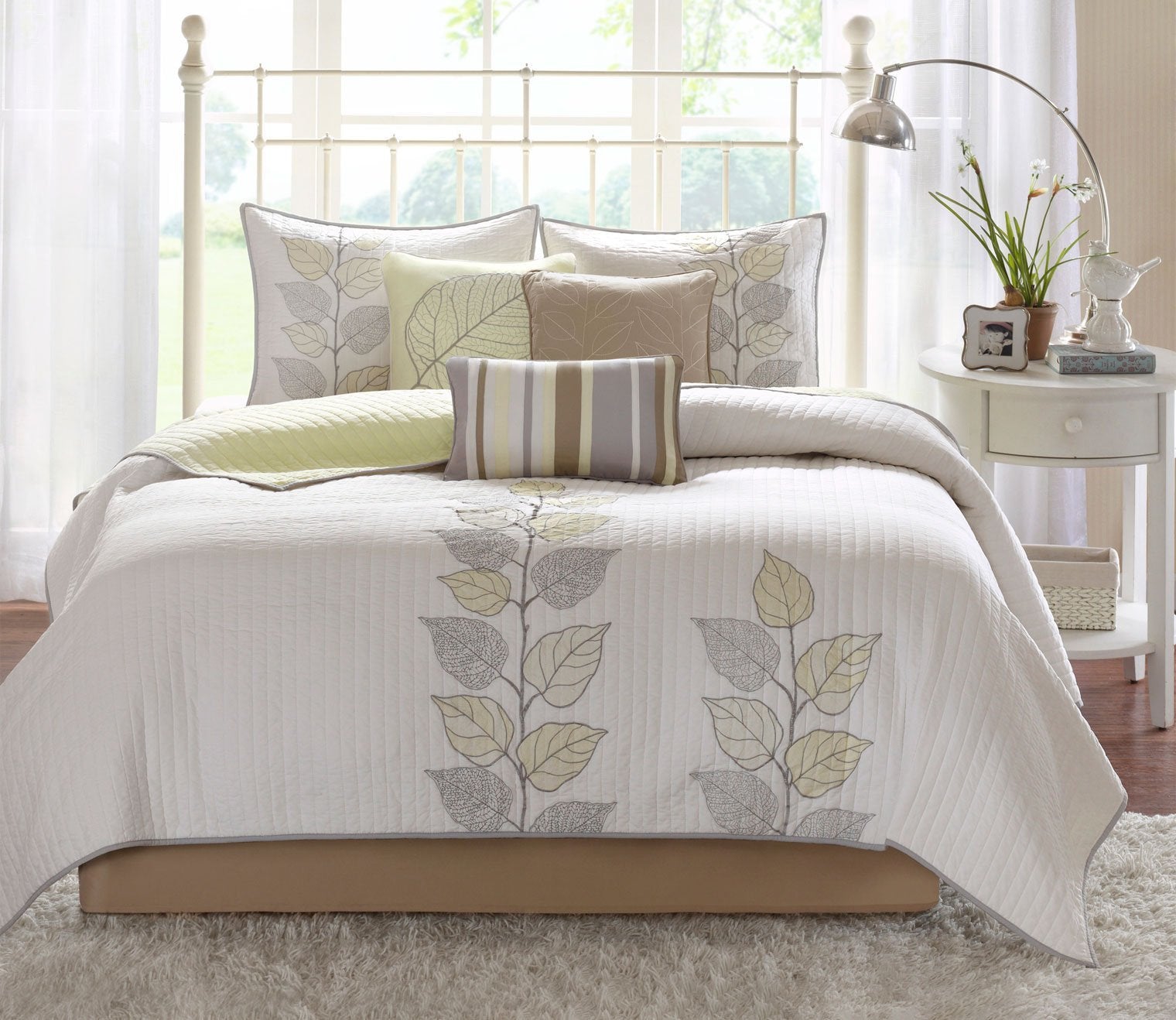 Caelie Reversible Leaf Embroidered Microfiber 6-Piece Coverlet Set by Madison Park