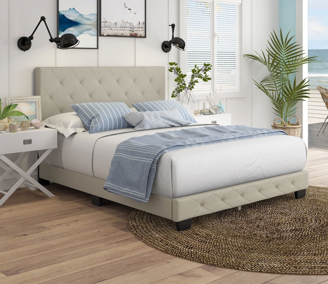Caldwell Linen Fabric Upholstered Platform Bed by Arkotec