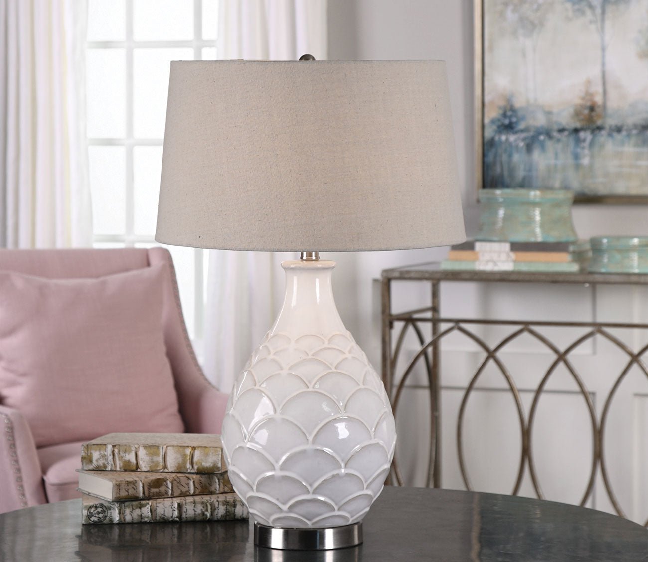 Camellia Glossed White Table Lamp
